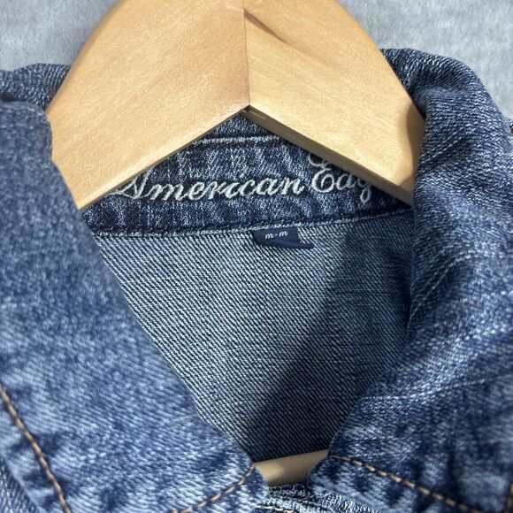 American Eagle Jean Jacket Denim Light Medium Wash Semi-Cropped Western M - Picture 4 of 15